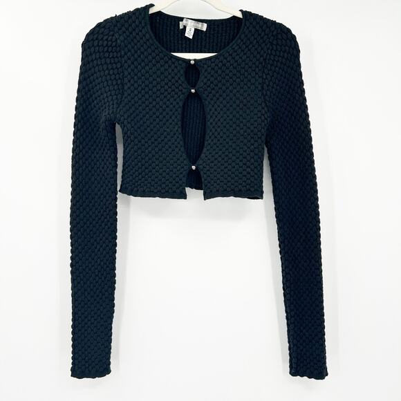Urban Outfitters UO Womens Dark Going Out Piper Textured Keyhole Crop Sweater M - Picture 2 of 7